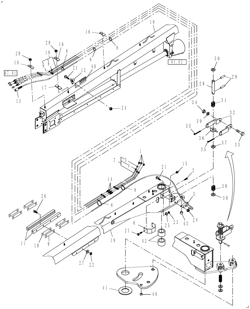 Схема запчастей Case IH DC132 - (12.07) - SWIVEL HITCH TONGUE (12) - MAIN FRAME