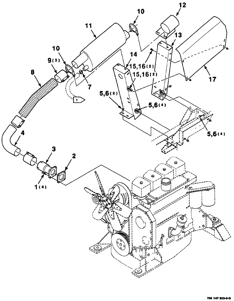 Схема запчастей Case IH 8860 - (02-12) - ENGINE EXHAUST AND MOUNTING ASSEMBLY (8860 80HP) (10) - ENGINE