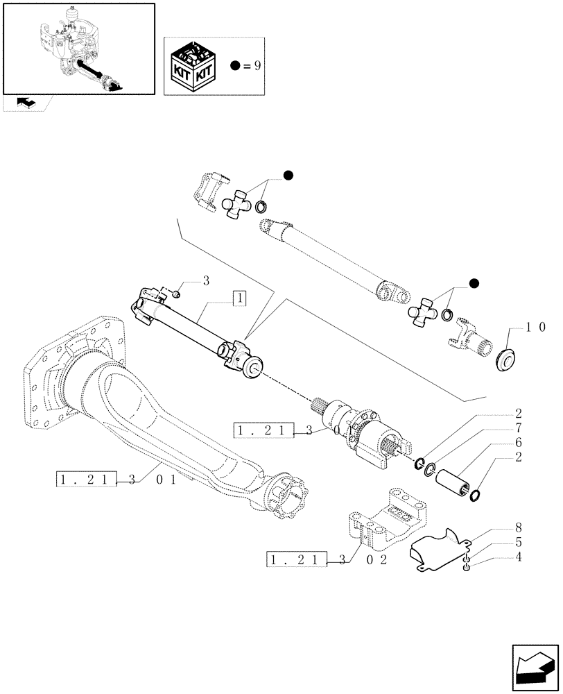 Схема запчастей Case IH PUMA 225 - (1.38.5/01) - (VAR.212-463) FRONT AXLE WITH ACTIVE SUSPENSIONS - DRIVE SHAFT (04) - FRONT AXLE & STEERING