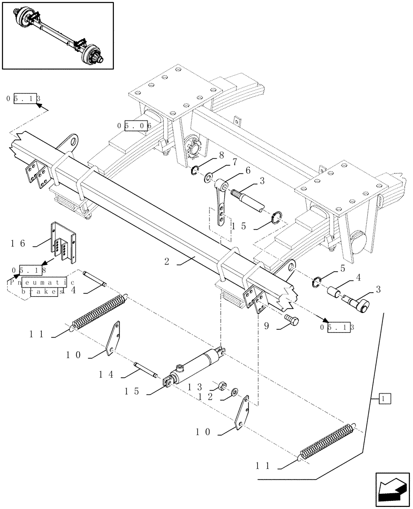 Схема запчастей Case IH LBX331S - (05.11[01]) - TANDEM AUTO-STEER AXLE WITH BRAKES, FRONT AXLE (05) - AXLE