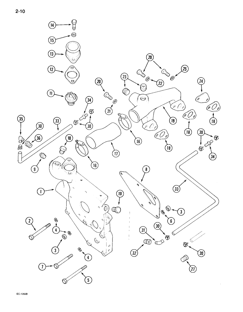 Схема запчастей Case IH 995 - (2-10) - COOLANT SYSTEM, WATER PUMP CARRIER AND COOLANT MANIFOLD (02) - ENGINE