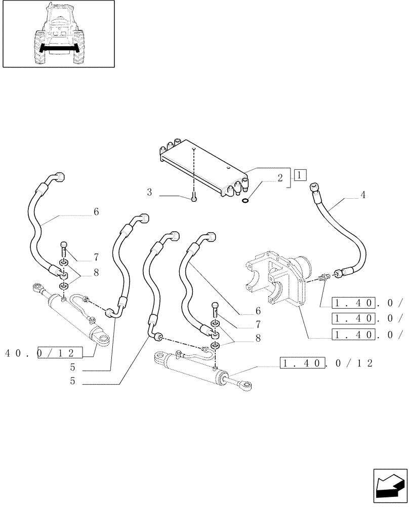 Схема запчастей Case IH MXM120 - (1.42.0[03]) - POWER STEERING HYDRAULIC CONTROL - (4WD) (04) - FRONT AXLE & STEERING