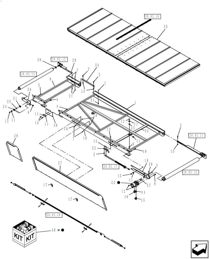 Схема запчастей Case IH DH302 - (20.02.03) - DRAPER DECK, LH & RH, 25 FT & 30 FT (15) - CROP CONDITIONING