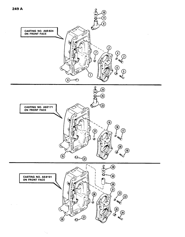 Схема запчастей Case IH 770 - (249A) - P.T.O. HOUSINGS, CASTINGS NO. A65824, A62171, A58191 (06) - POWER TRAIN