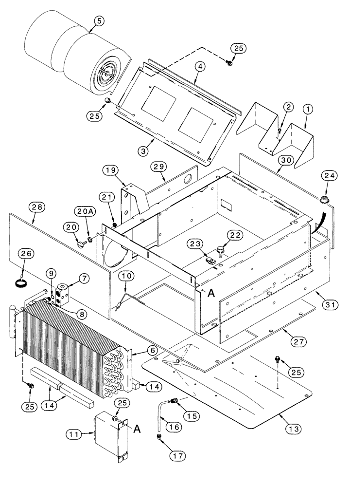 Схема запчастей Case IH CPX610 - (09E-16) - HEATER / AIR CONDITIONING - EVAPORATOR HEATER CORE & BLOWER MOUNTING (10) - CAB & AIR CONDITIONING