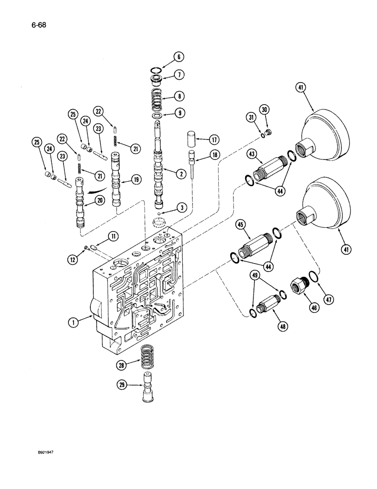 Схема запчастей Case IH 7130 - (6-068) - TRANSMISSION CONTROL VALVE ASSEMBLY, BODY SECTION AND ACCUMULATORS, TWO SPEED REVERSE VALVES (06) - POWER TRAIN