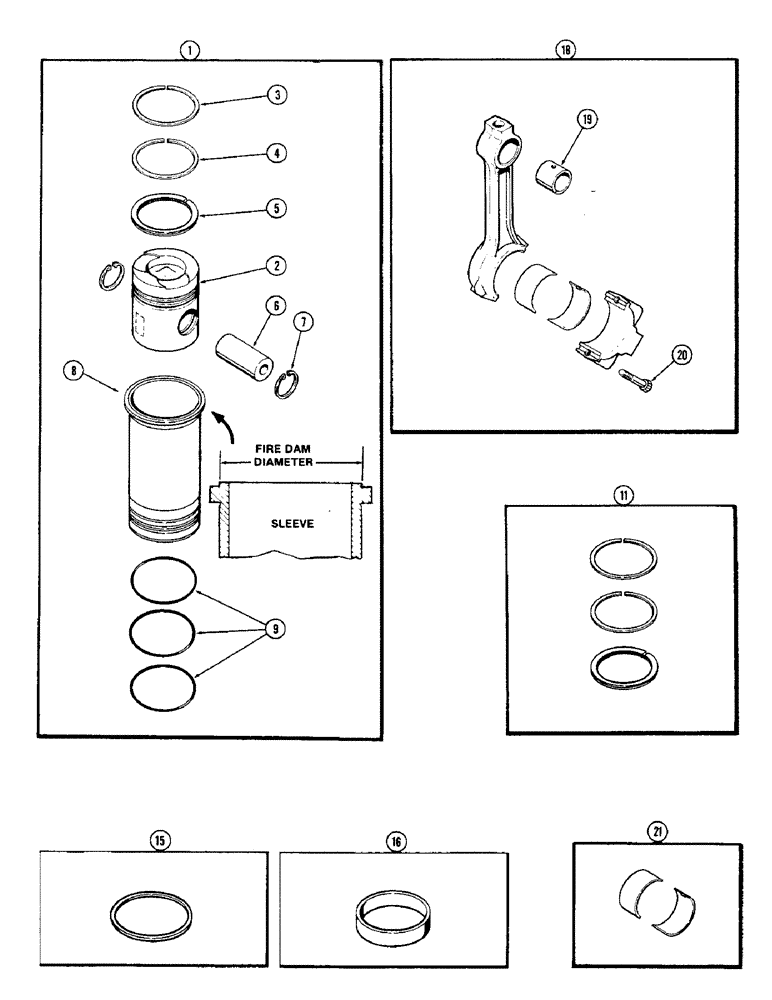 Схема запчастей Case IH 1570 - (032) - PISTONS AND SLEEVES, WITH 5.189 INCH TO 5.194 INCH FIRE DAM DIAMETER SLEEVE, 504BDT DIESEL ENGINE (02) - ENGINE