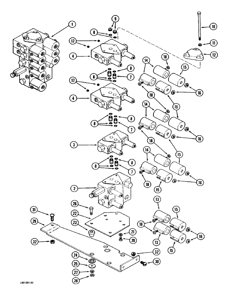 Схема запчастей Case IH 1670 - (8-32) - CONTROL VALVE AND MOUNTING, WITH FORE AND AFT REEL CONTROL (07) - HYDRAULICS