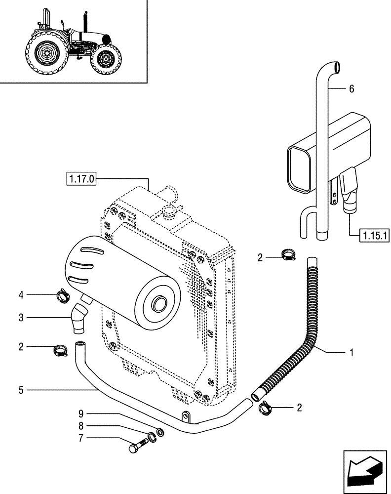 Схема запчастей Case IH JX85 - (1.19.1/04) - (VAR.199) AIR FILTER - DUST EJECTOR - FOR STRADDLE VERSION (02) - ENGINE EQUIPMENT