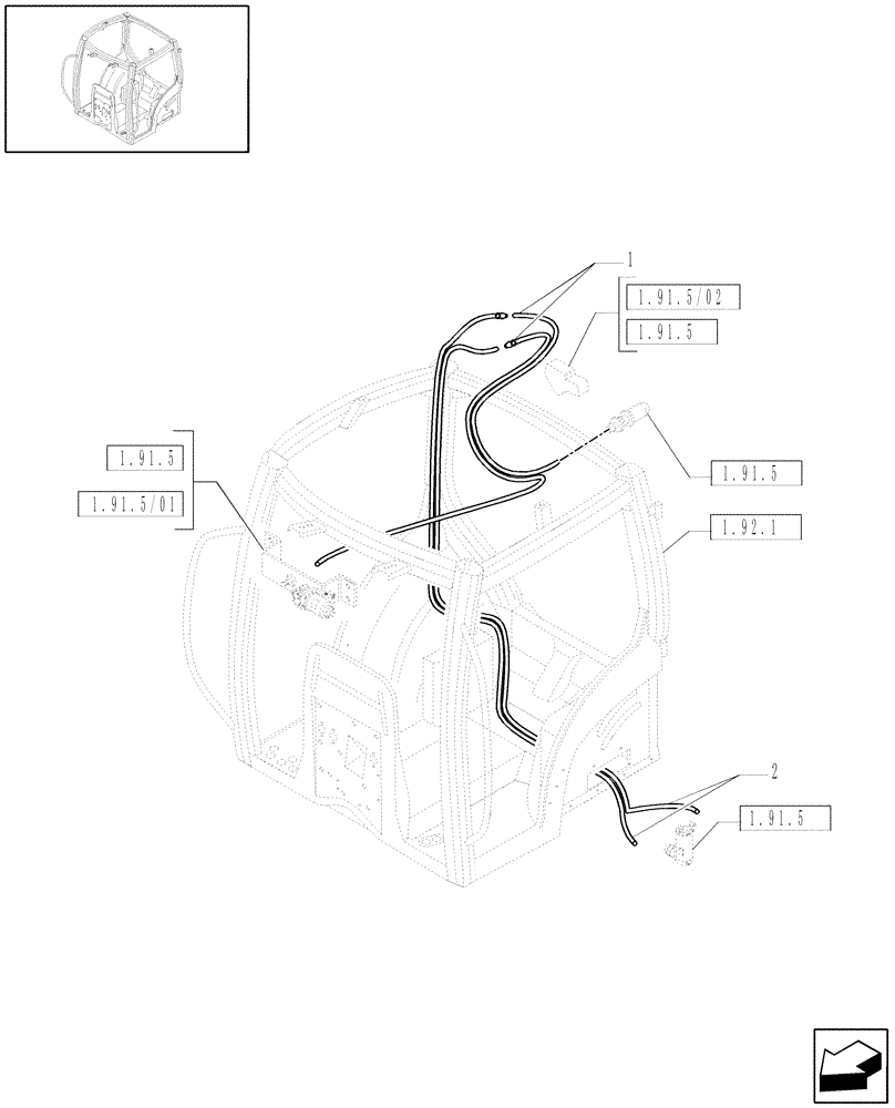 Схема запчастей Case IH MAXXUM 110 - (1.91.5/03) - WINDSCREEN AND REAR-WINDOW WASHER TUBES (10) - OPERATORS PLATFORM/CAB