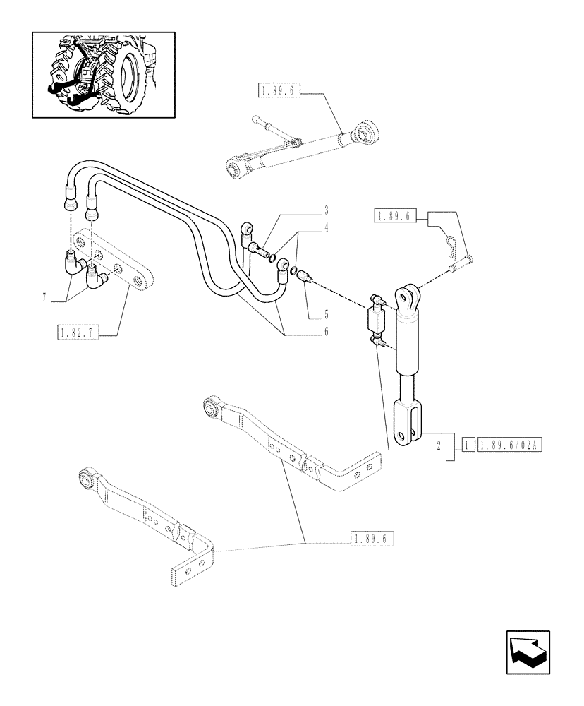 Схема запчастей Case IH JX1095N - (1.89.6/02) - (VAR.882) HYDRAULIC RIGHT LIFTING ROD - TIE-ROD, PIPES AND CONNECTIONS (09) - IMPLEMENT LIFT