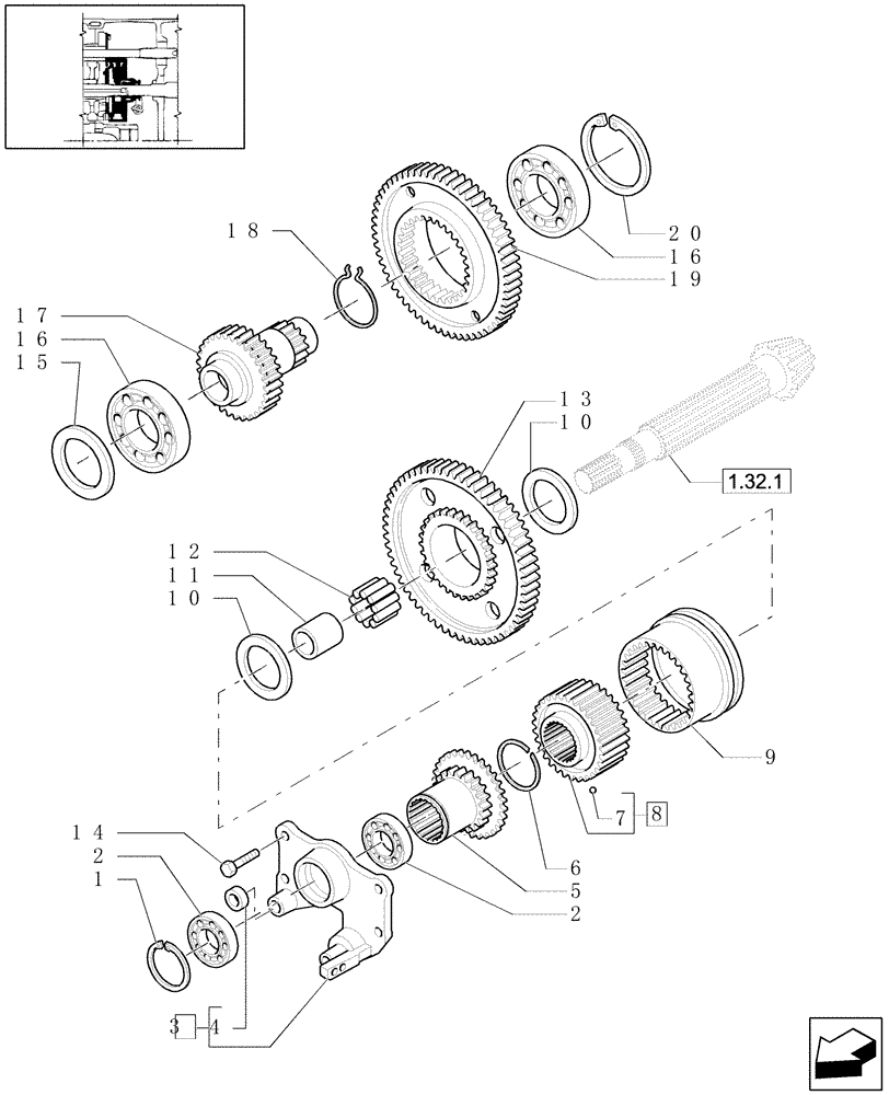 Схема запчастей Case IH MXU110 - (1.32.3/01[01]) - (VAR.100/1) CREEPER TRANSMISSION FOR TRANSMISSION 12X12 - CONTROL REDUCTION (03) - TRANSMISSION