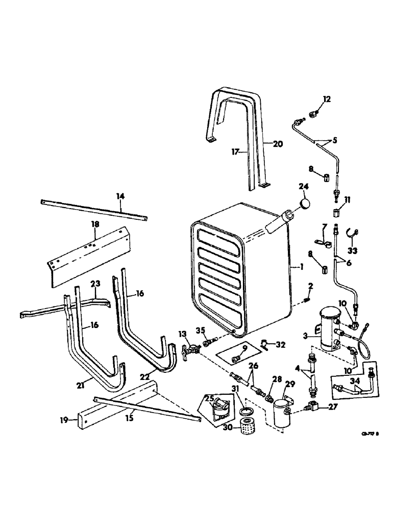 Схема запчастей Case IH 815 - (E-14) - FUEL SYSTEM, FUEL TANK, LINES AND SUPPORT, FOR V-8 GASOLINE ENGINES (02) - FUEL SYSTEM