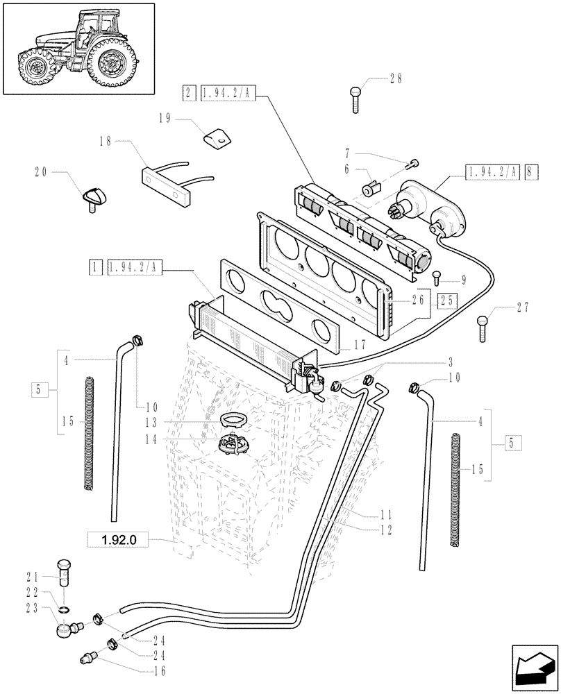 Схема запчастей Case IH JX1080U - (1.94.2[01]) - CAB - HEATING, PARTS (10) - OPERATORS PLATFORM/CAB