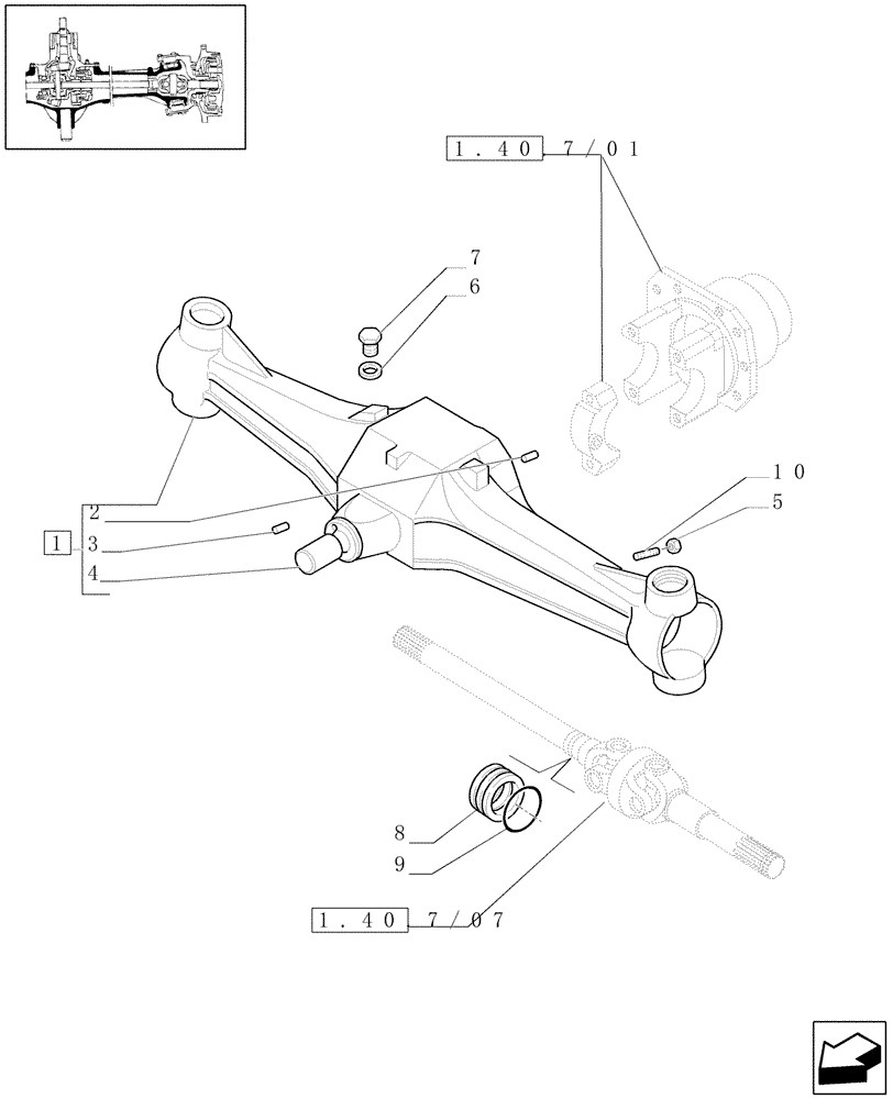 Схема запчастей Case IH JX1070U - (1.40. 7/05) - (VAR.327/1) FRONT AXLE CASING (04) - FRONT AXLE & STEERING