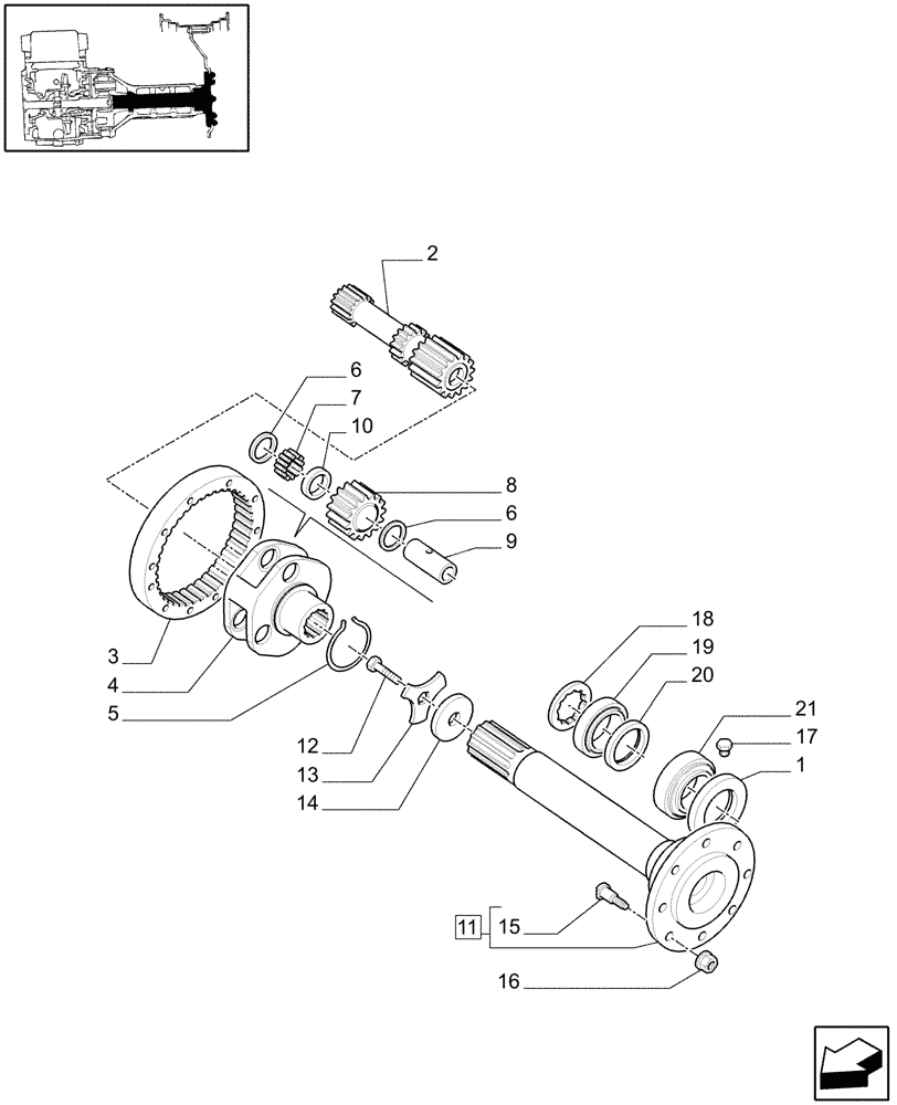 Схема запчастей Case IH MAXXUM 115 - (1.48.1[02]) - HEAVY DUTY REAR FINAL DRIVES - GEARS AND AXLE-SHAFT (05) - REAR AXLE