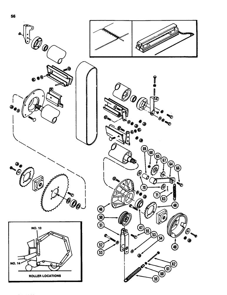 Схема запчастей Case IH 3640 - (56) - BELTS AND ROLLER ASSEMBLIES 13 AND 14 