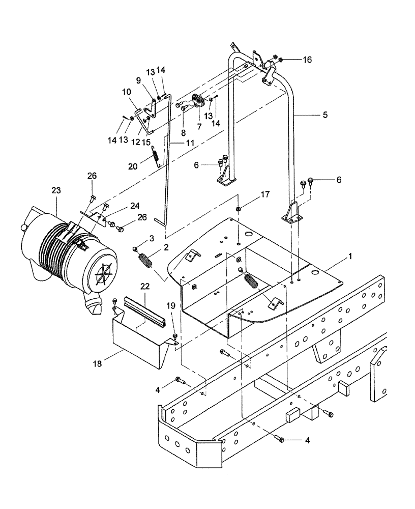 Схема запчастей Case IH DX60 - (02.01.03) - BATTERY STAND HOLDER & HOOD LATCH - SSS (02) - ENGINE EQUIPMENT