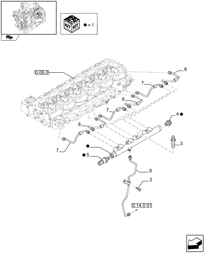 Схема запчастей Case IH PUMA 210 - (0.14.9) - INJECTION EQUIPMENT - PIPING (01) - ENGINE