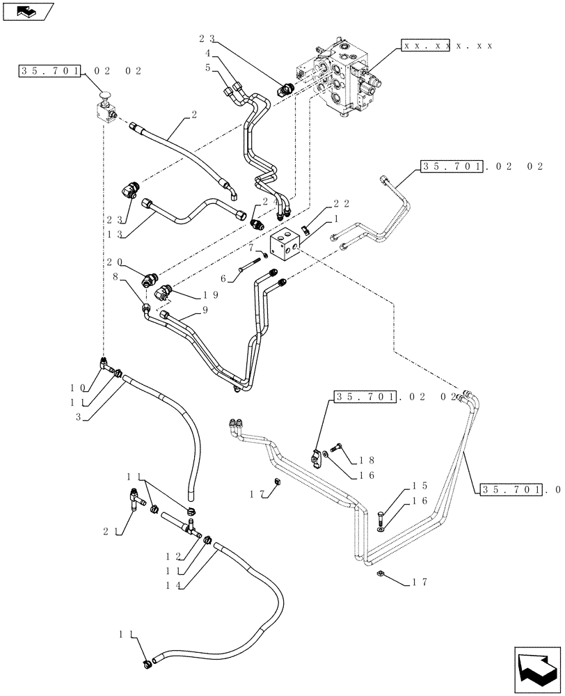 Схема запчастей Case IH SV185 - (35.701.AX[01]) - LOADER VALVE PLUMBING (SV185) (35) - HYDRAULIC SYSTEMS