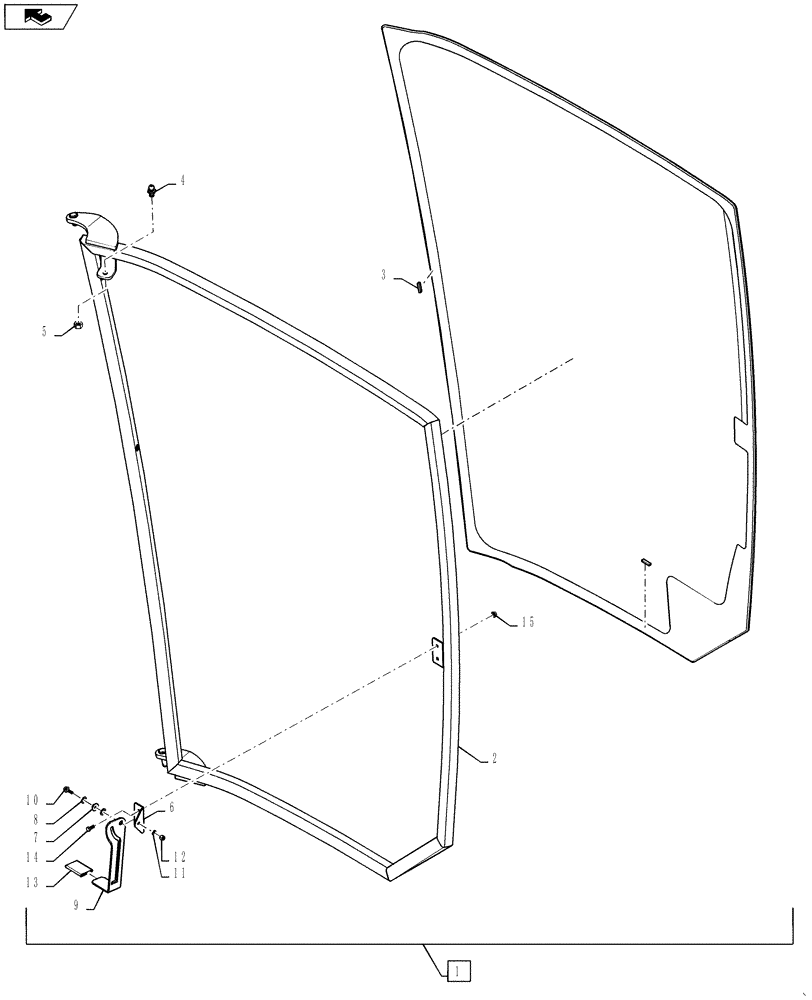 Схема запчастей Case IH TITAN 3520 - (01-028[02]) - CAB WINDOW ASSEMBLY, RIGHT HAND (10) - CAB