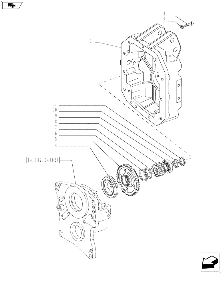 Схема запчастей Case IH MAGNUM 210 - (14.102.04[03]) - PTO 540/1000 RPM, COVER & GEARS, WITH POWERSHIFT TRANSMISSION (14) - MAIN GEARBOX & DRIVE