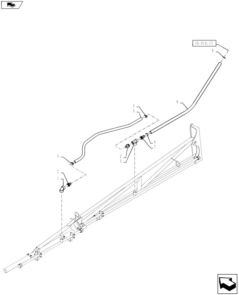 Схема запчастей Case IH 4430 - (40.910.20) - OUTER BOOM PLUMBING, LH/RH, 5 SECTION, 90’ BOOM (40 ) - PLUMBING