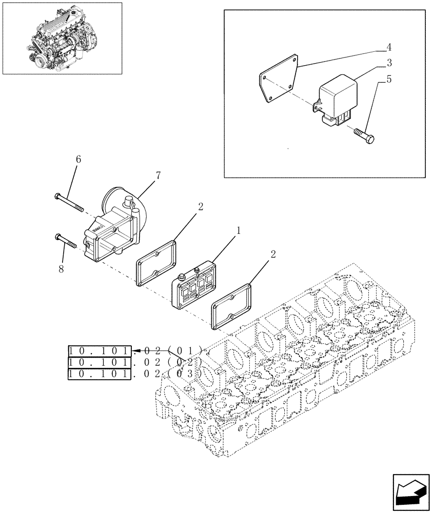 Схема запчастей Case IH 9010 - (10.254.01[02]) - INTAKE MANIFOLD & HEATER - 8010 (10) - ENGINE