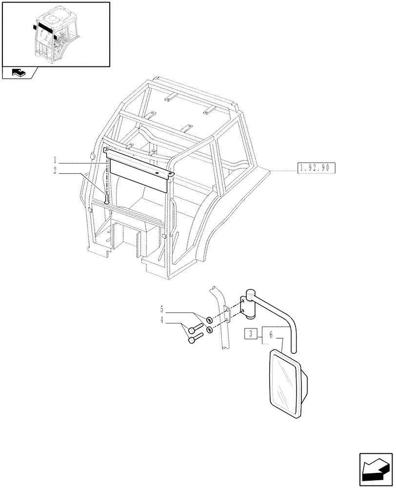 Схема запчастей Case IH FARMALL 65C - (1.92.93[01]) - CAB REAR MIRROR - SUN SCREEN (10) - OPERATORS PLATFORM/CAB