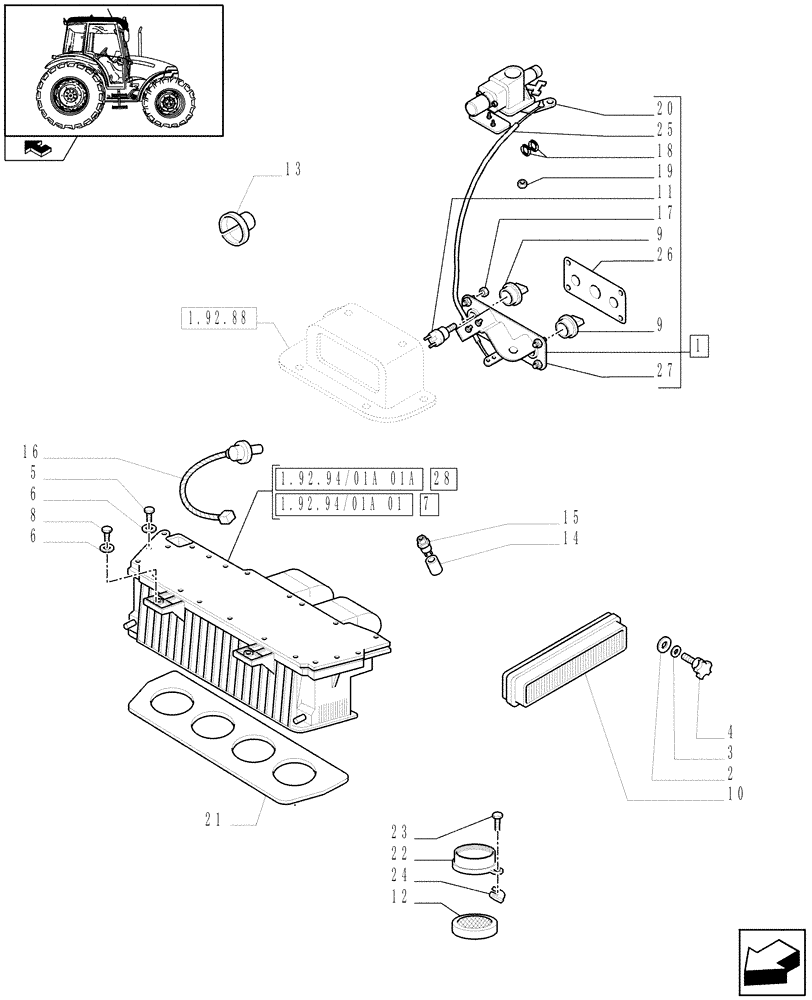 Схема запчастей Case IH FARMALL 90 - (1.92.94/01[01]) - AIR CONDITIONING UNIT - AIR CONDITIONER - C6615 (VAR.330641-336641) (10) - OPERATORS PLATFORM/CAB