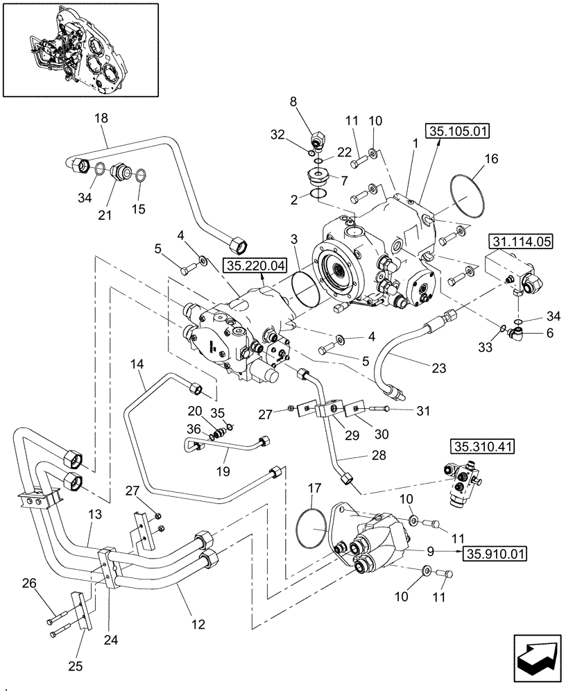 Схема запчастей Case IH 7010 - (35.204.01[02]) - CVT FEEDER / HEADER DRIVE - PIN HAJ202001 & AFTER - 7010/8010 (35) - HYDRAULIC SYSTEMS