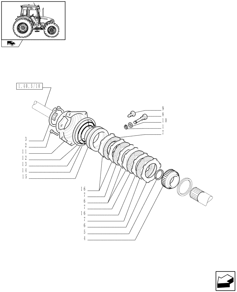 Схема запчастей Case IH FARMALL 90 - (1.40.5/09) - CLASS 2 FRONT AXLE WITH 2ND STEERING CYL. (40KM/H) - FRONT BRAKE DISCS (VAR.335540-743908-743552) (04) - FRONT AXLE & STEERING