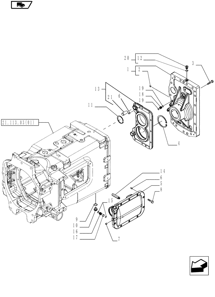 Схема запчастей Case IH MAGNUM 210 - (21.113.03[02]) - CLUTCH BOX - COVERS, WITH CONTINUOUSLY VARIABLE TRANSMISSION (21) - TRANSMISSION