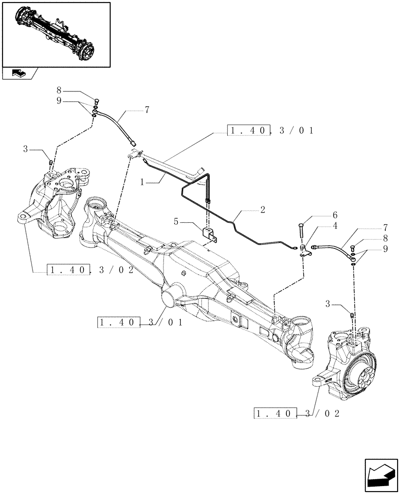 Схема запчастей Case IH PUMA 165 - (1.40.3/14) - (VAR.212) FRONT AXLE WITH ACTIVE SUSPENSIONS AND BRAKES - BRAKE PIPES (04) - FRONT AXLE & STEERING