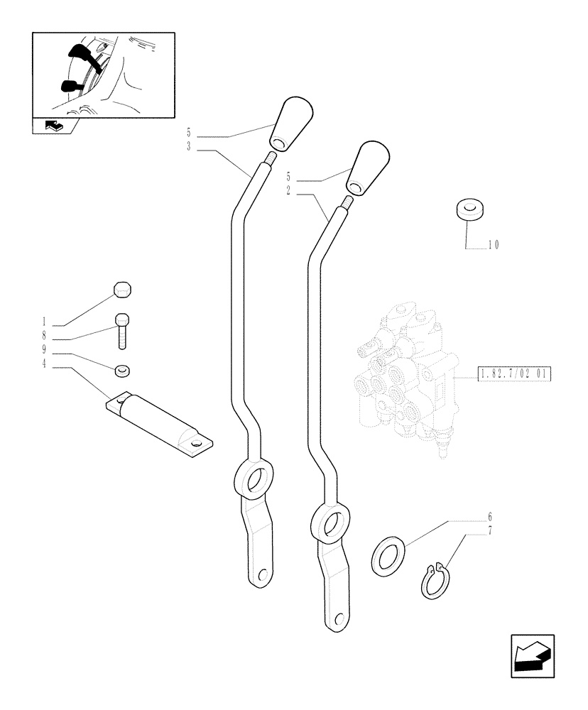 Схема запчастей Case IH FARMALL 70 - (1.92.82/01) - 2 CONTROL VALVE - LEVER AND KNOB (VAR.335368-335413-335417) (10) - OPERATORS PLATFORM/CAB