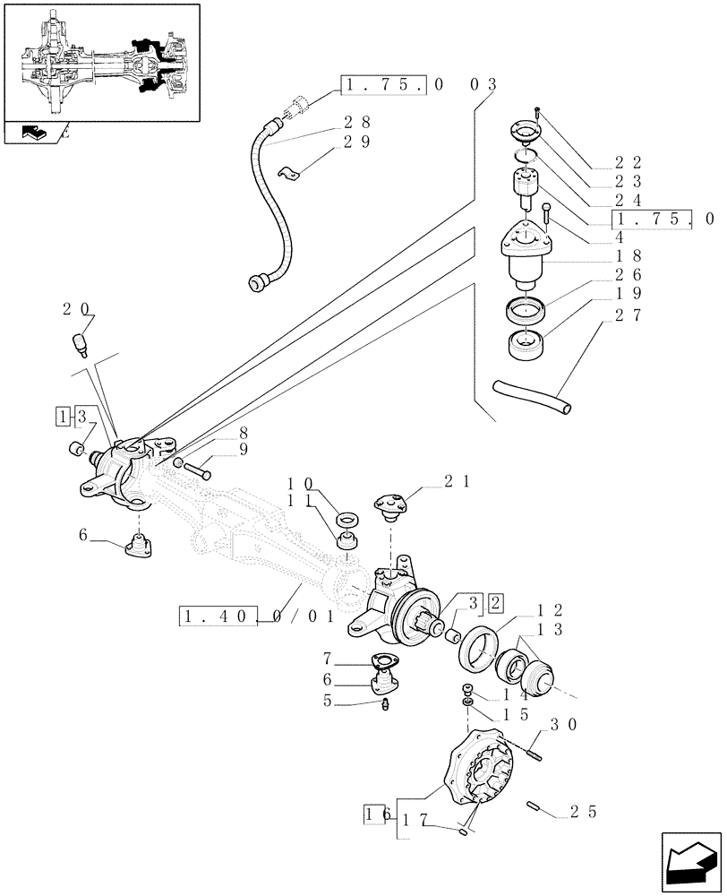 Схема запчастей Case IH PUMA 165 - (1.40.1/02[01]) - (VAR.195) FRONT AXLE WITH BRAKES - STEERING AXLES - HUBS - C6632 (04) - FRONT AXLE & STEERING