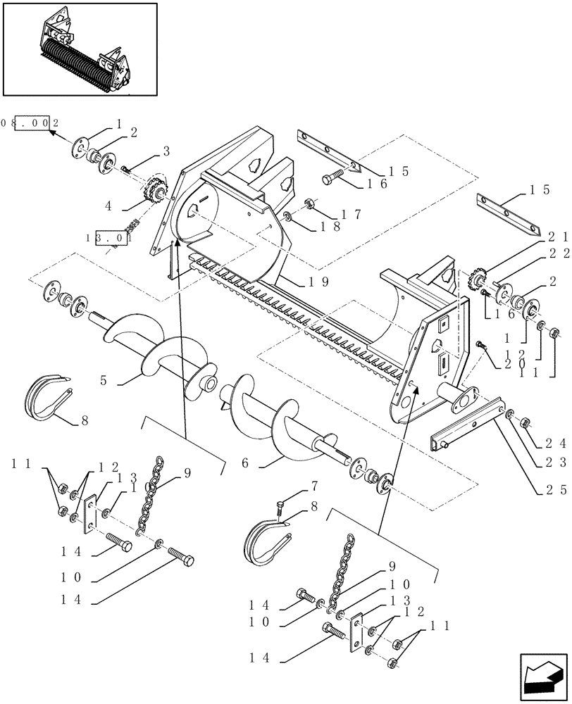 Схема запчастей Case IH LBX421S - (13.05[01]) - PICK-UP, FRAME (13) - FEEDER