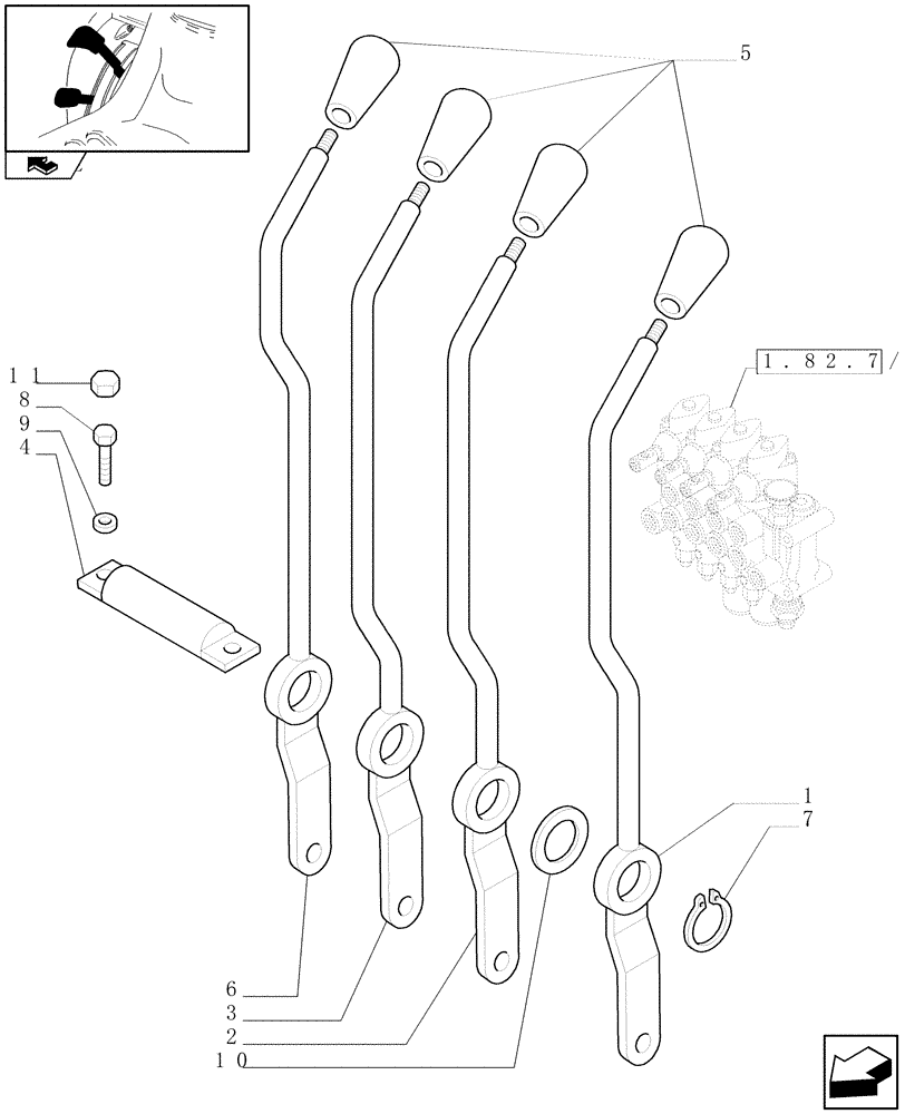 Схема запчастей Case IH FARMALL 80 - (1.92.82/03) - 4 CONTROL VALVES - LEVER AND KNOB (VAR.335086) (10) - OPERATORS PLATFORM/CAB