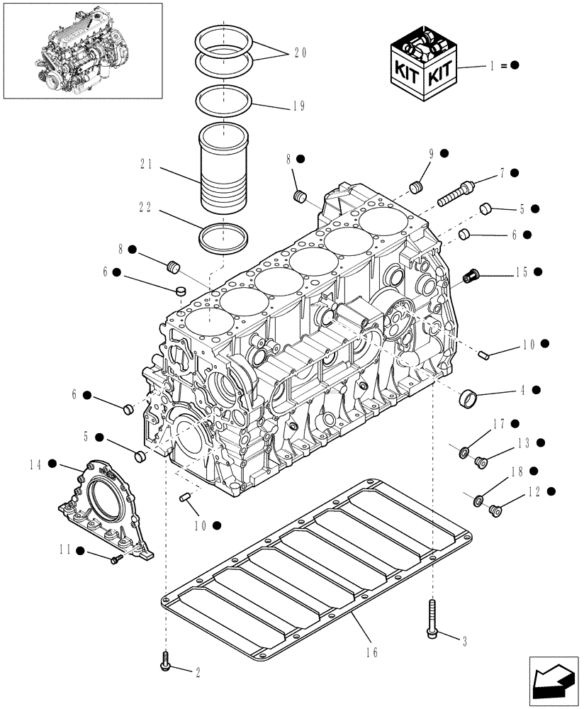 Схема запчастей Case IH 7120 - (10.001.04[01]) - CYLINDER BLOCK & RELATED PARTS - 7120/7120(LA) (10) - ENGINE