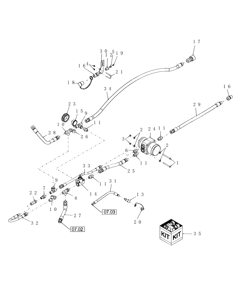 Схема запчастей Case IH DHX211 - (7.01[2.1]) - HYDRAULIC SUPPLY & RETURN, BTWN PIN K01 2002 & K01 2003 , WDX901 & WDX1101 (07) - HYDRAULICS