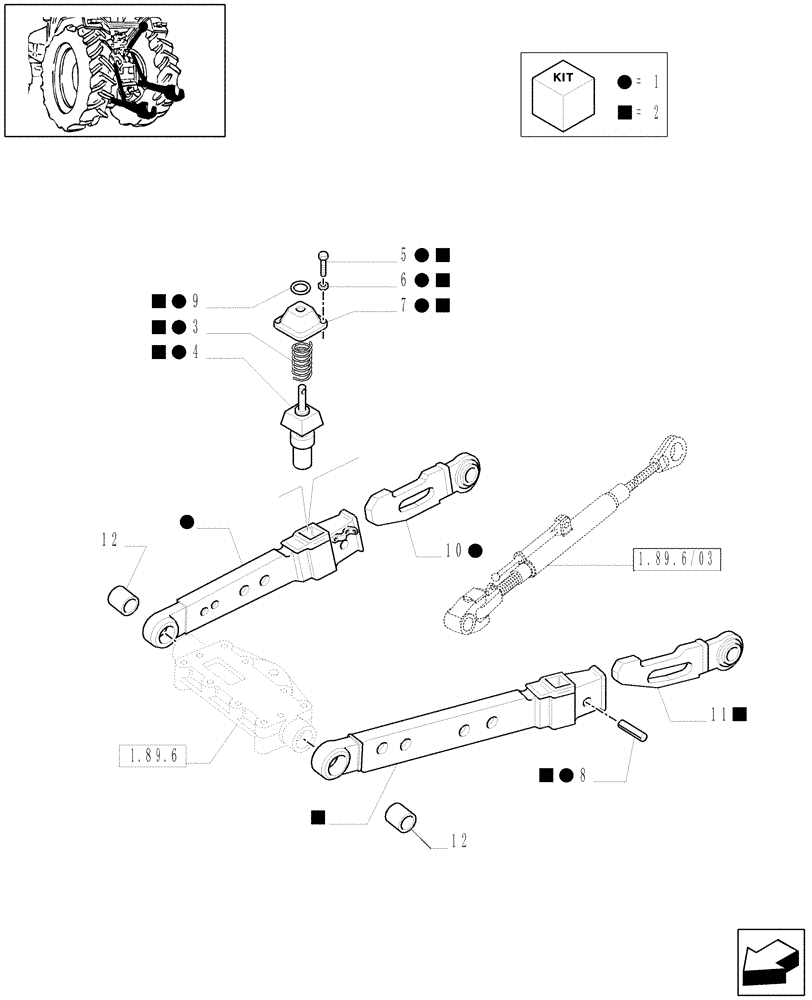 Схема запчастей Case IH MXM155 - (1.89.2/02[01A]) - (VAR.881) IMPLEMENT CARRIER (TELESCOPIC ARMS) CAT. 2 & 3 AND ANTI-SHAKE PLATES - D5155 (09) - IMPLEMENT LIFT