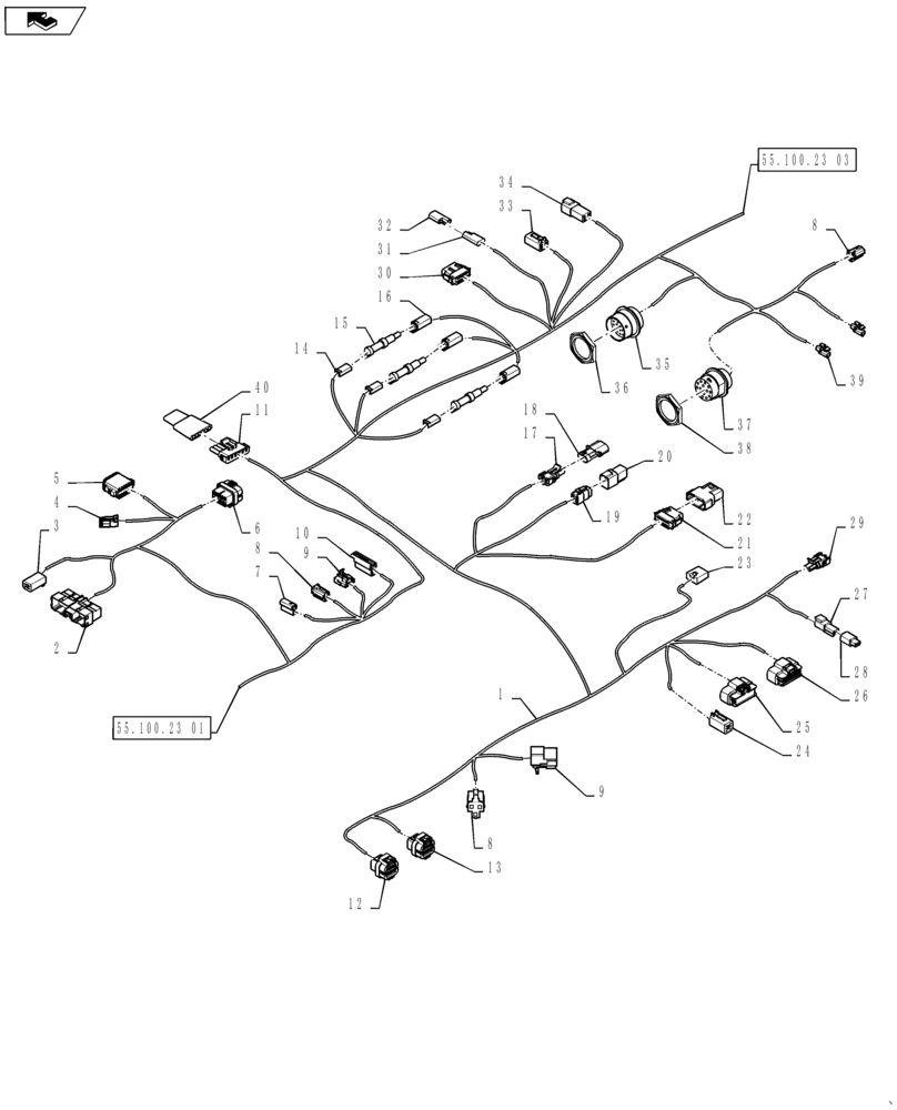 Схема запчастей Case IH QUADTRAC 600 - (55.100.23[02]) - HARNESS - MAIN CAB - EUROPE (55) - ELECTRICAL SYSTEMS