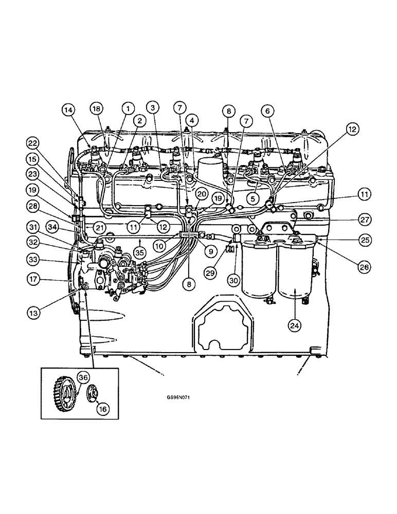 Схема запчастей Case IH D-310 - (5-074) - FUEL INJECTION PUMP AND CONNECTIONS, 616 AND 622 COTTON PICKERS W/CARTRIDGE TYPE FILTERS 