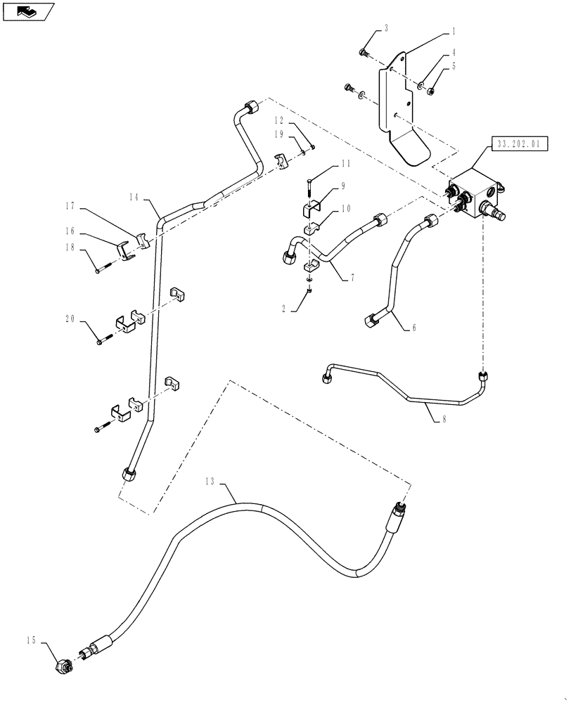 Схема запчастей Case IH 7230 - (33.202.03) - HYDRAULICS BRAKE CONTROL LINES (33) - BRAKES & CONTROLS