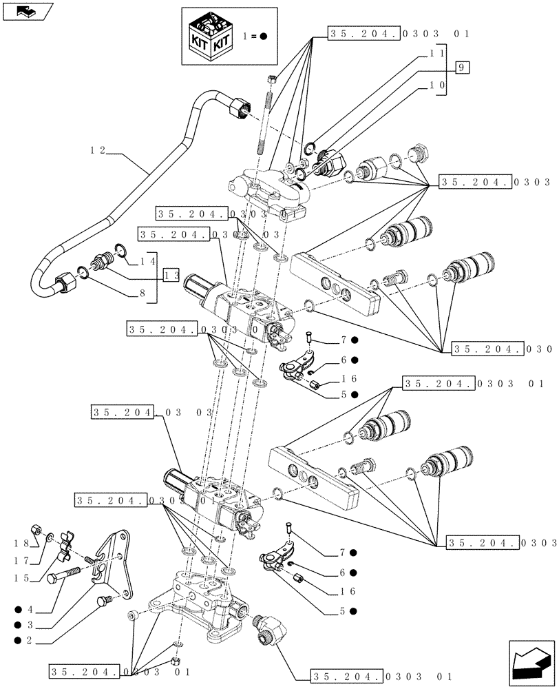 Схема запчастей Case IH FARMALL 65C - (35.204.0303[02]) - 2 REAR CONTROL VALVES WITH 4 DELUXE COUPLERS - SUPPORTS AND PIPES (VAR.334107 / 743569; VAR.333195) - END YR 09-MAY-2016 (35) - HYDRAULIC SYSTEMS