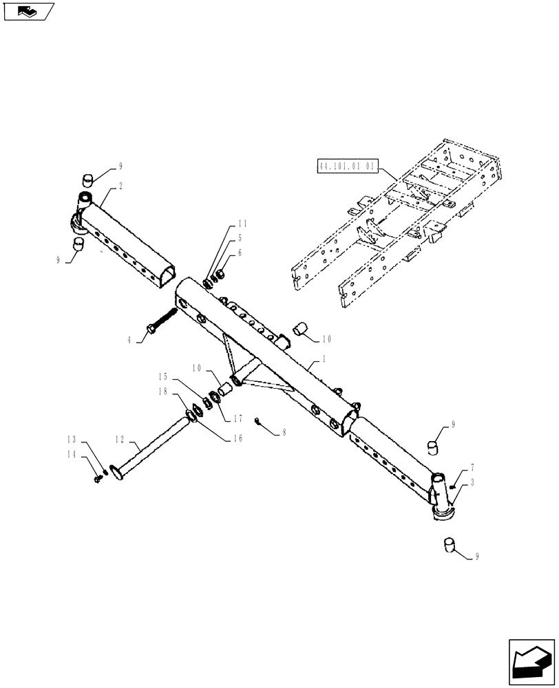 Схема запчастей Case IH FARMALL 45A - (44.101.02) - FRONT AXLE - 2WD (45 H.P) (44) - WHEELS