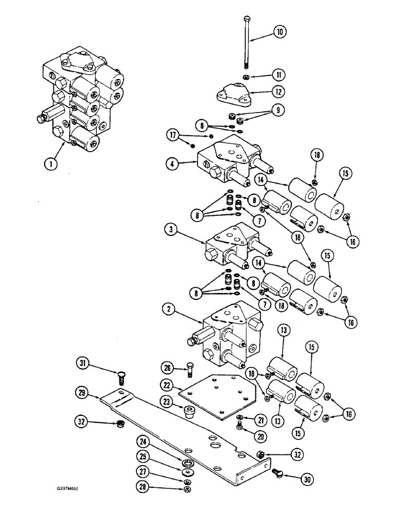 Схема запчастей Case IH 1660 - (8-056) - CONTROL VALVE AND MOUNTING, WITHOUT FORE AND AFT ATTACHMENT, PRIOR TO P.I.N. JJC0103800 (07) - HYDRAULICS