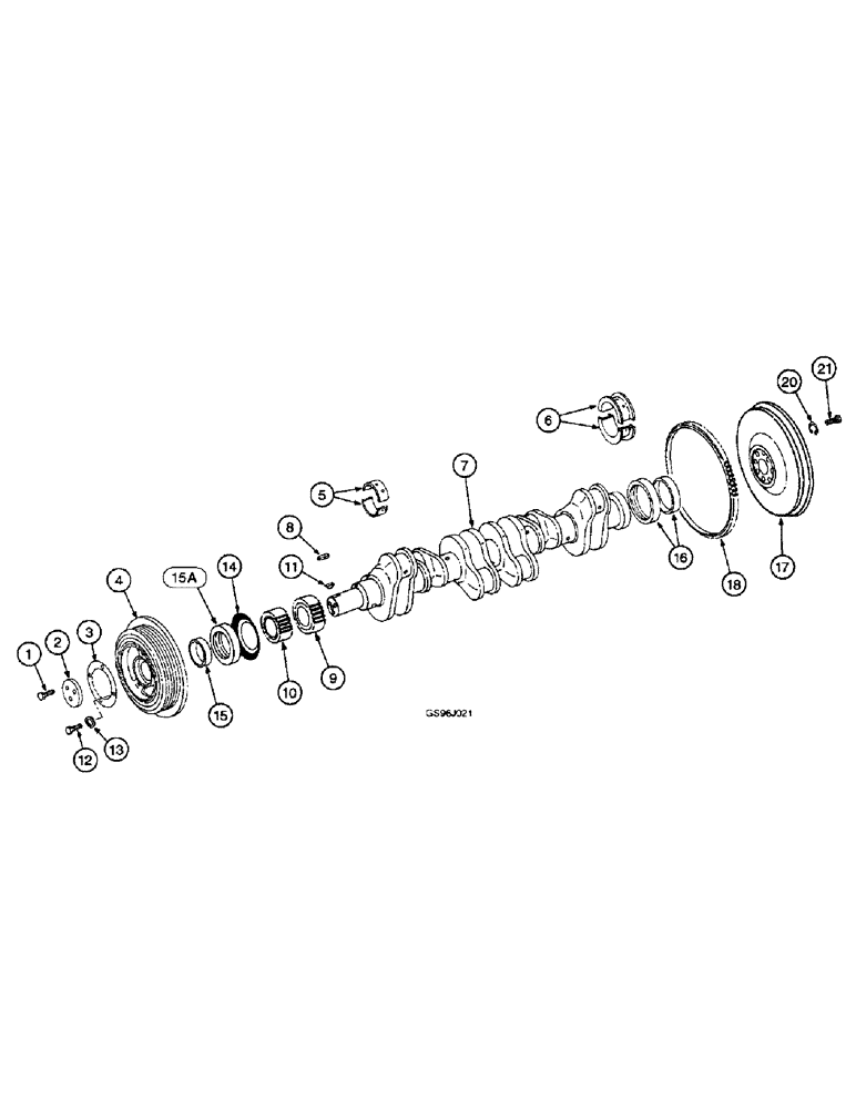 Схема запчастей Case IH 1660 - (2-42) - CRANKSHAFT, FLYWHEEL AND BEARINGS, DT466B ENGINE (01) - ENGINE