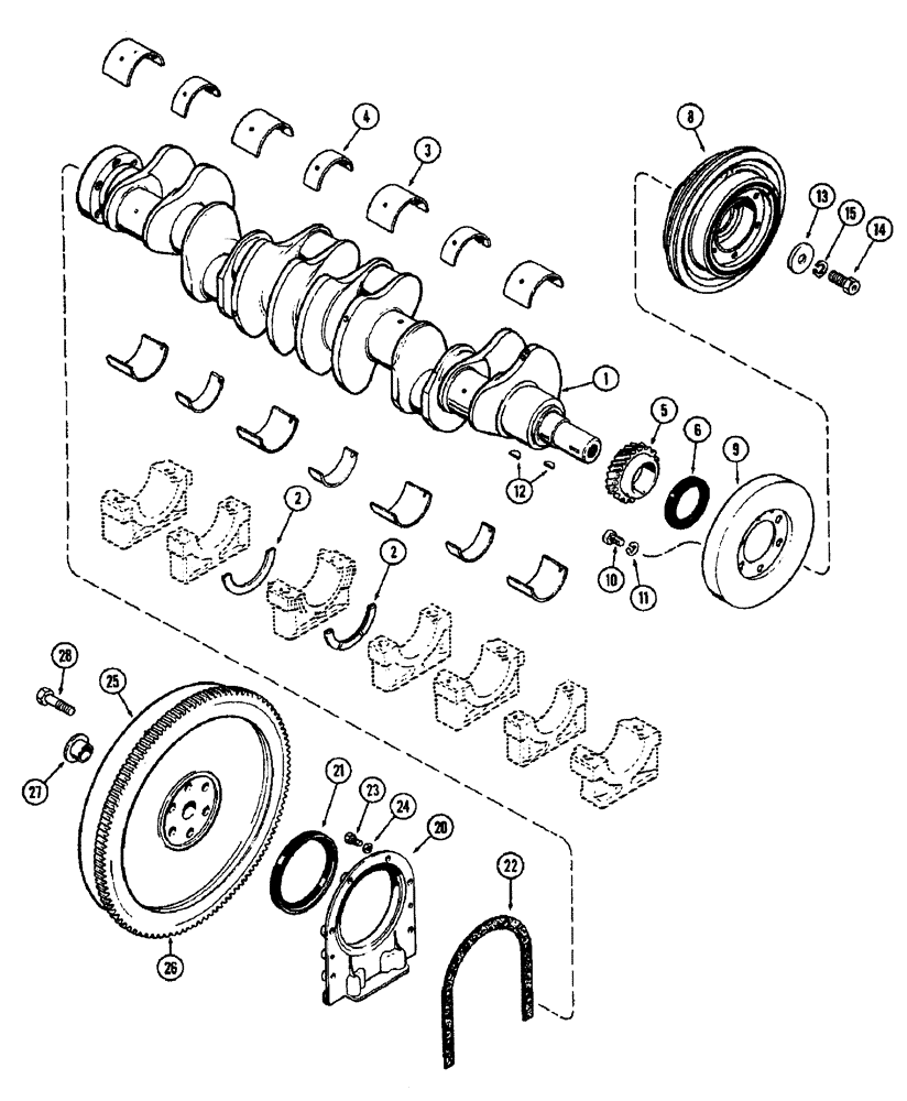 Схема запчастей Case IH 1370 - (032) - CRANKSHAFT AND FLYWHEEL, 504BDT, DIESEL ENGINE (02) - ENGINE