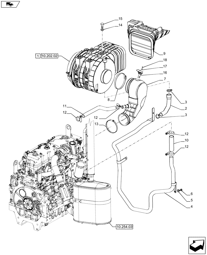 Схема запчастей Case IH PUMA 215 - (10.202.01) - AIR CLEANER AND LINES (10) - ENGINE